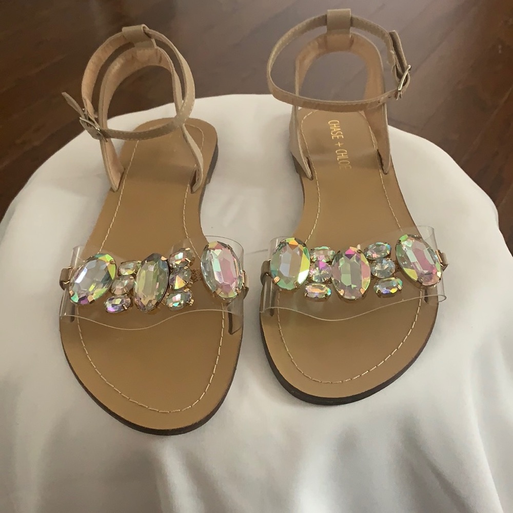 NWOT - Chase & Chloe Clear Rhinestone Sandals